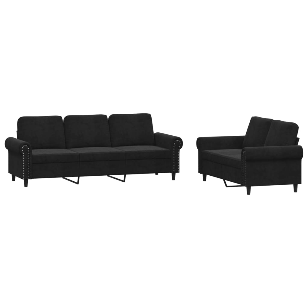 2-delige Loungeset met kussens fluweel zwart Banken | Creëer jouw Trendy Thuis | Gratis bezorgd & Retour | Trendy.nl