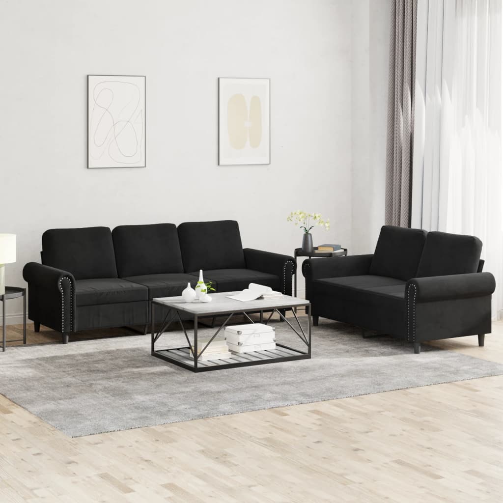 2-delige Loungeset met kussens fluweel zwart Banken | Creëer jouw Trendy Thuis | Gratis bezorgd & Retour | Trendy.nl