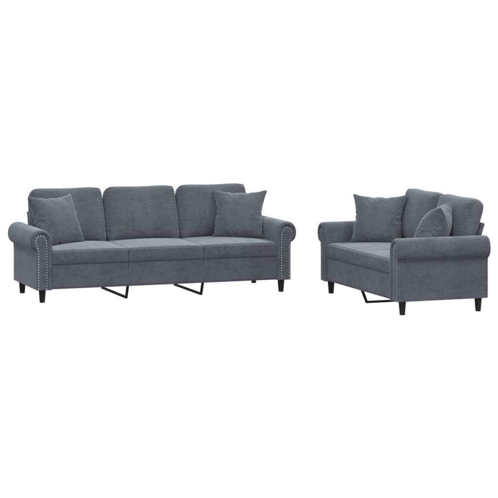 2-delige Loungeset met kussens fluweel donkergrijs Banken | Creëer jouw Trendy Thuis | Gratis bezorgd & Retour | Trendy.nl