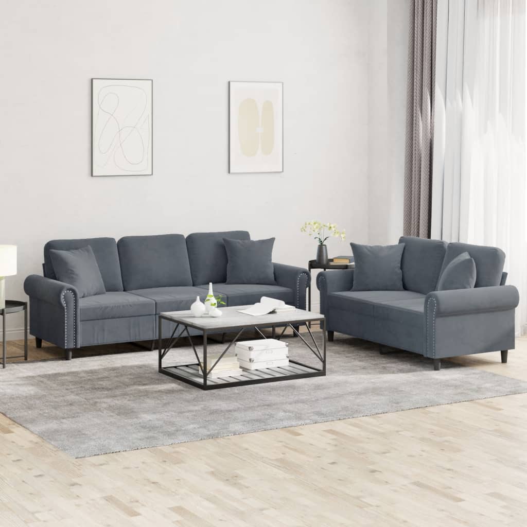 2-delige Loungeset met kussens fluweel donkergrijs Banken | Creëer jouw Trendy Thuis | Gratis bezorgd & Retour | Trendy.nl