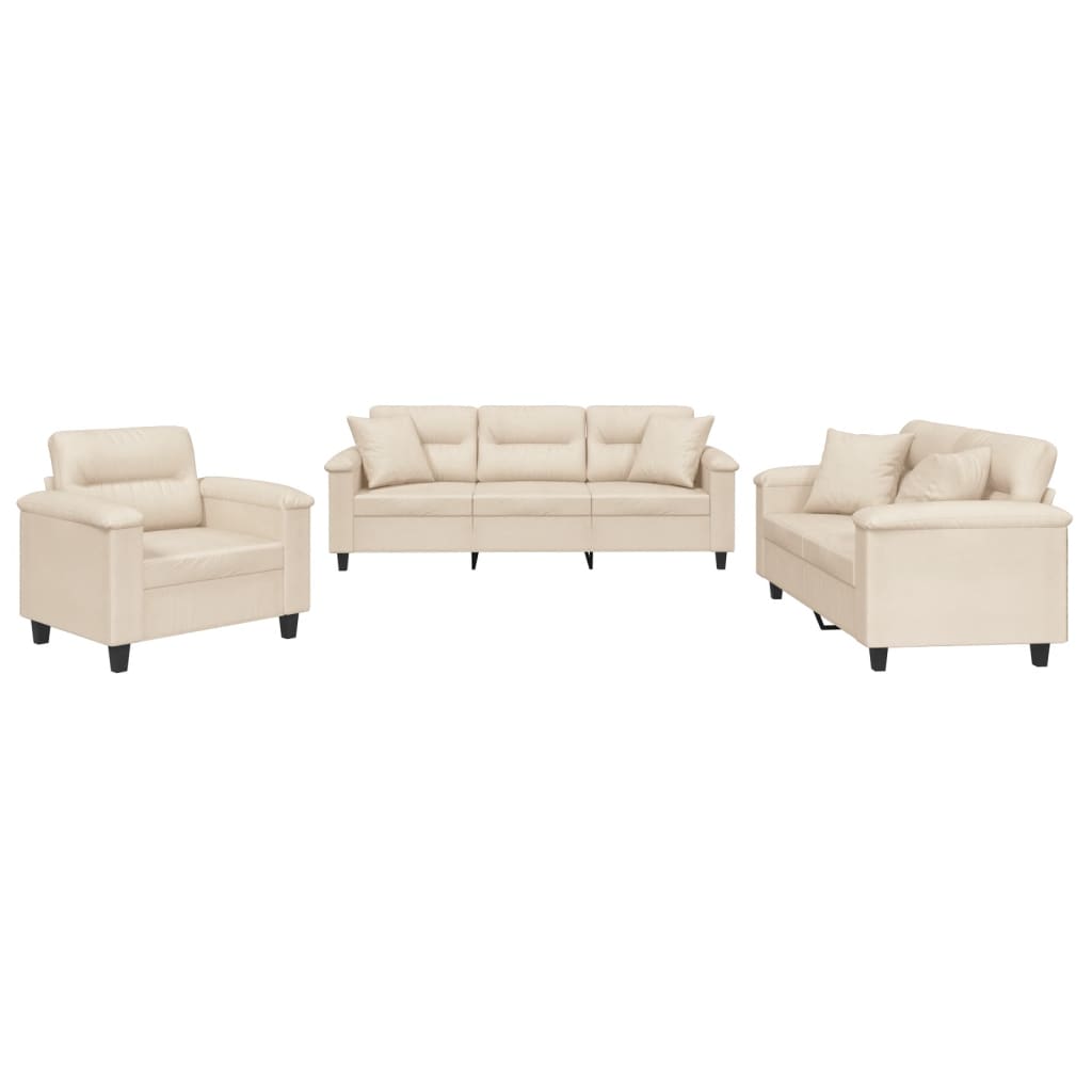 3-delige Loungeset met kussens microvezelstof beige