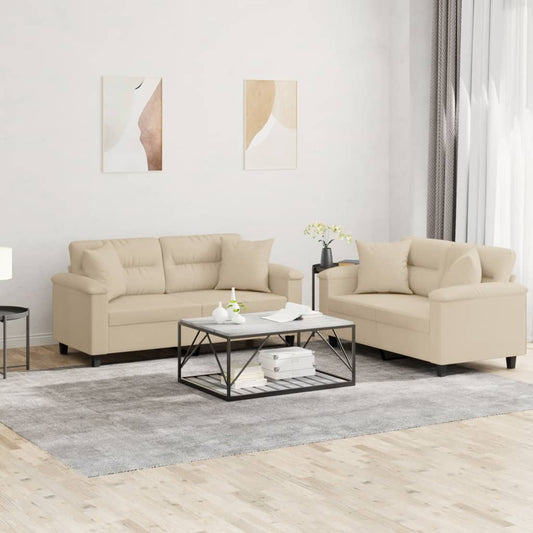 2-delige Loungeset met kussens microvezelstof crèmekleurig Banken | Creëer jouw Trendy Thuis | Gratis bezorgd & Retour | Trendy.nl