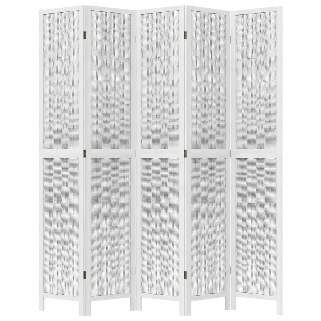 Kamerscherm met 5 panelen massief paulowniahout wit
