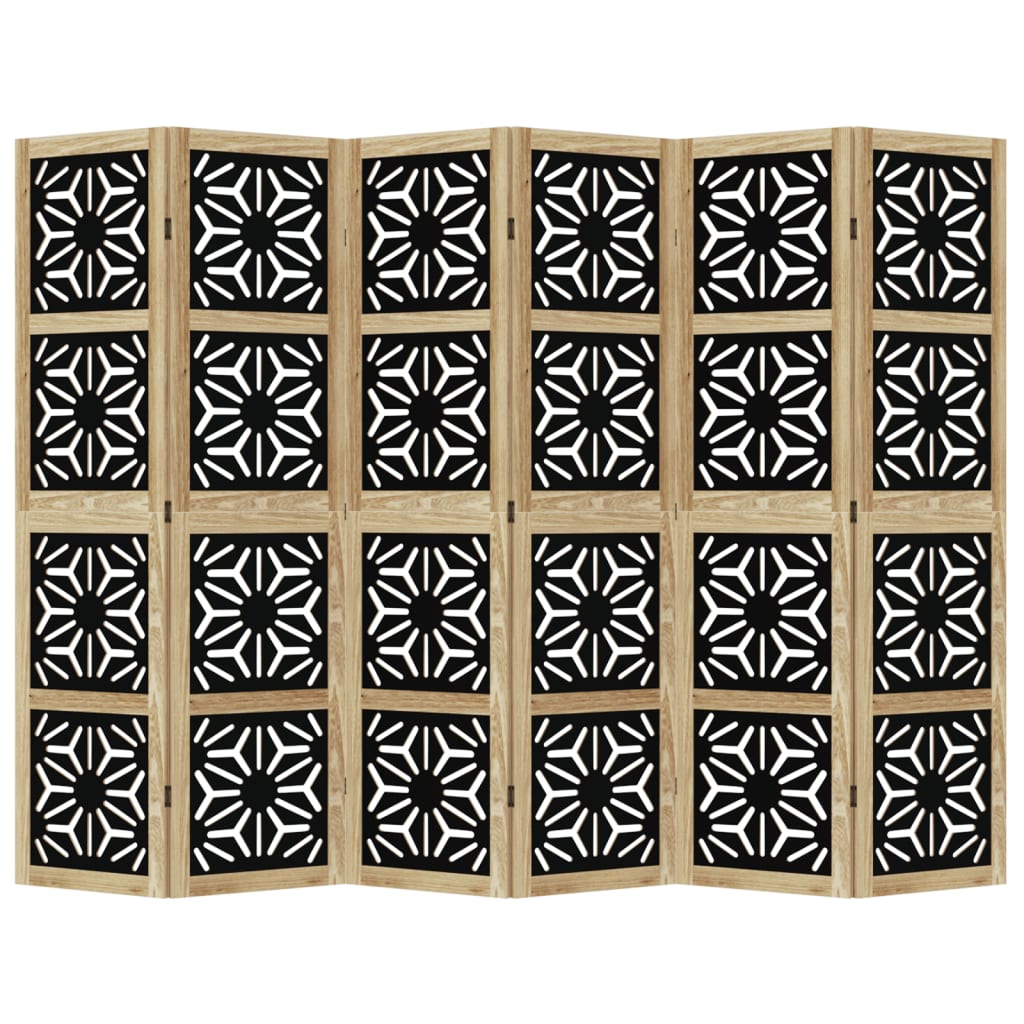 Kamerscherm met 6 panelen massief paulowniahout bruin en zwart