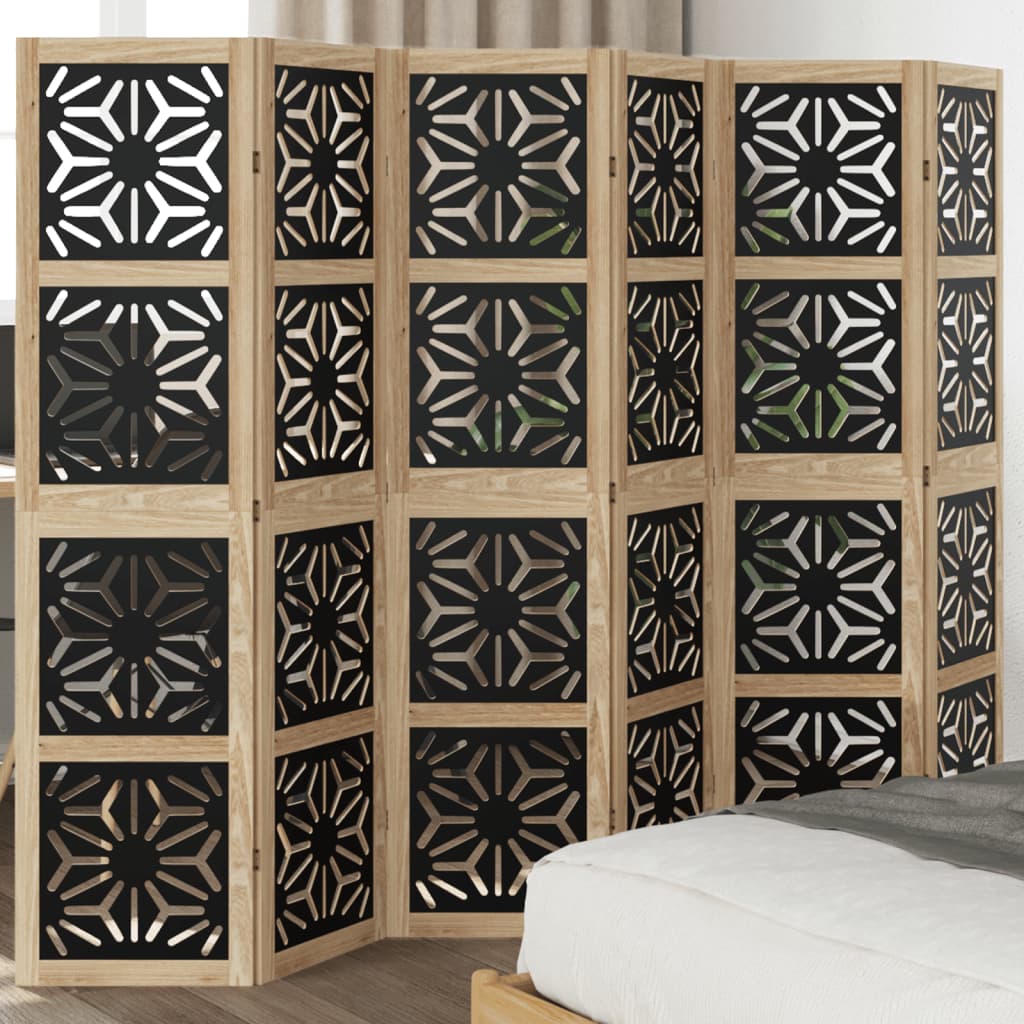 Kamerscherm met 6 panelen massief paulowniahout bruin en zwart