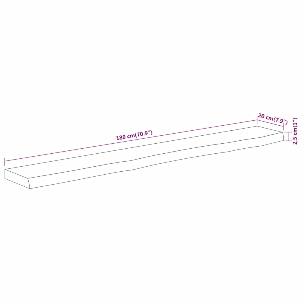 Wandschap rechthoekig natuurlijke rand 180x20x2,5 cm acaciahout