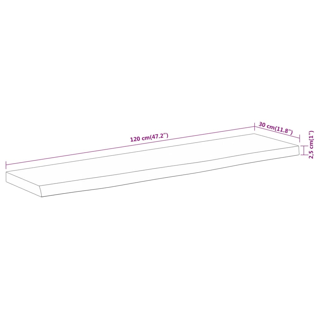 Wandschap rechthoekig natuurlijke rand 120x30x2,5 cm acaciahout