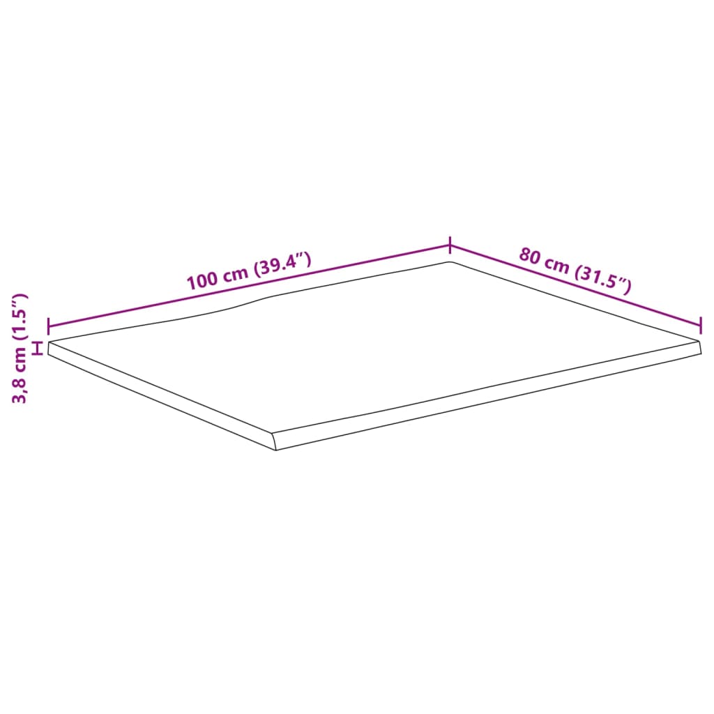 Tafelblad rechthoekig natuurlijke rand 100x80x3,8 cm acaciahout