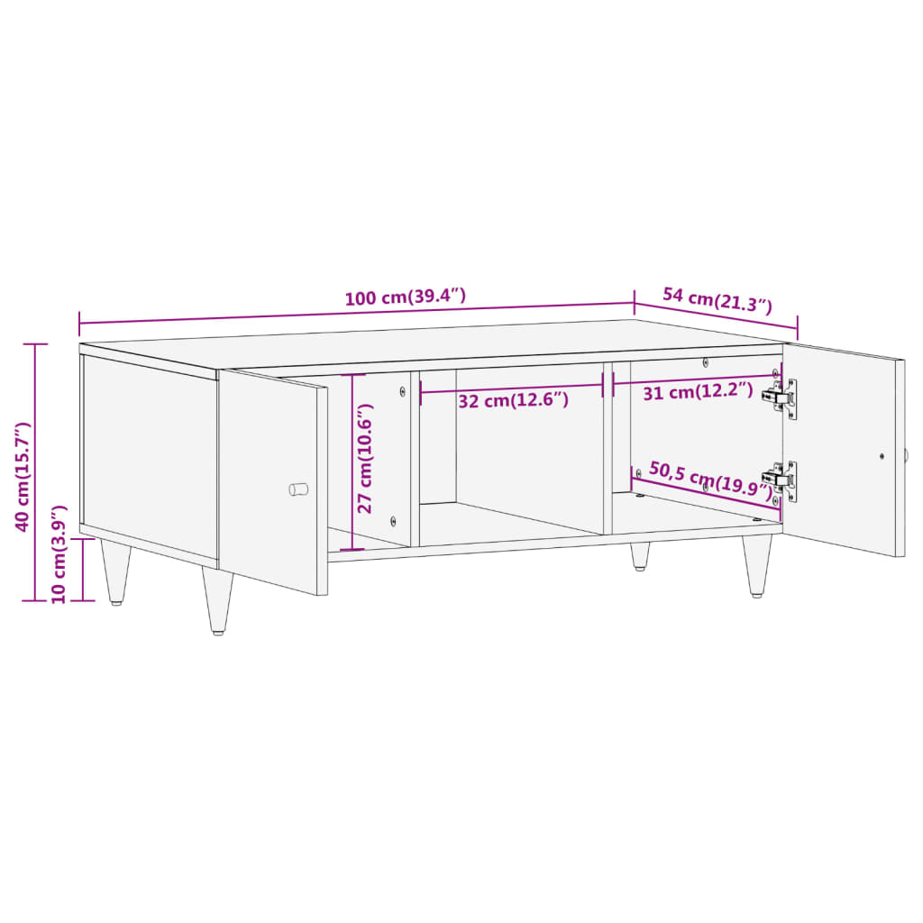 Salontafel 100x54x40 cm massief mangohout Salontafels | Creëer jouw Trendy Thuis | Gratis bezorgd & Retour | Trendy.nl