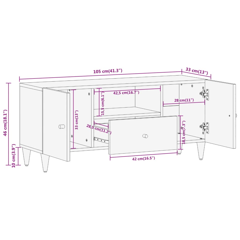 Tv-meubel 105x33x46cm massief mangohout Tv-meubels | Creëer jouw Trendy Thuis | Gratis bezorgd & Retour | Trendy.nl