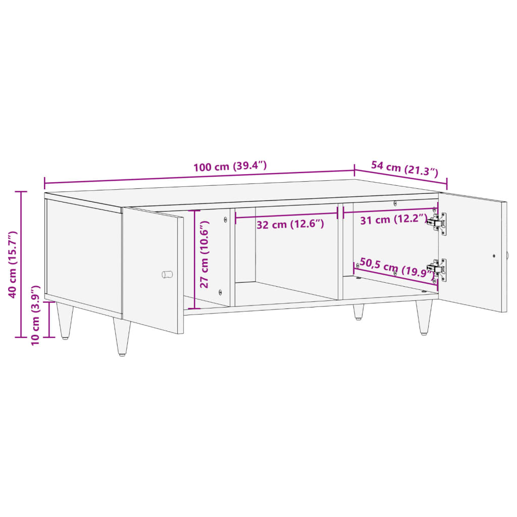 Salontafel 100x54x40 cm massief mangohout Salontafels | Creëer jouw Trendy Thuis | Gratis bezorgd & Retour | Trendy.nl