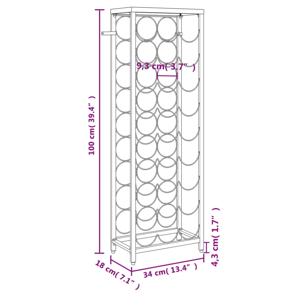 Wijnrek voor 27 flessen 34x18x100 cm smeedijzer zwart Wijnrekken | Creëer jouw Trendy Thuis | Gratis bezorgd & Retour | Trendy.nl