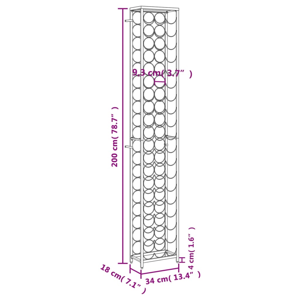 Wijnrek voor 57 flessen 34x18x200 cm smeedijzer zwart Wijnrekken | Creëer jouw Trendy Thuis | Gratis bezorgd & Retour | Trendy.nl