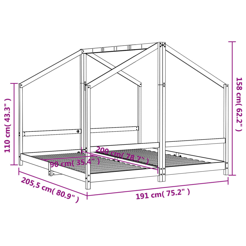 Kinderbedframe 2x(90x200) cm massief grenenhout zwart Peuter- & kinderbedden | Creëer jouw Trendy Thuis | Gratis bezorgd & Retour | Trendy.nl