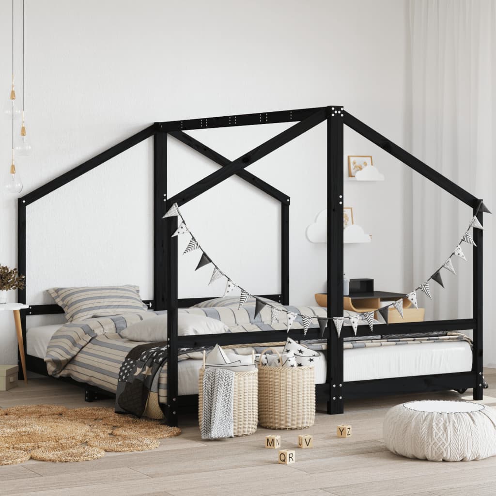 Kinderbedframe 2x(90x200) cm massief grenenhout zwart Peuter- & kinderbedden | Creëer jouw Trendy Thuis | Gratis bezorgd & Retour | Trendy.nl