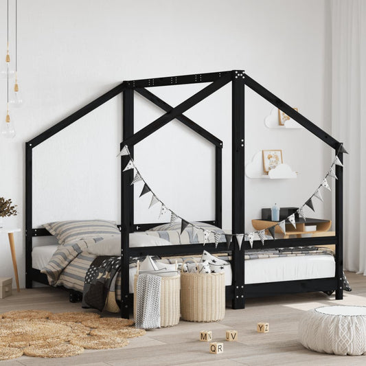 Kinderbedframe 2x(80x160) cm massief grenenhout zwart Peuter- & kinderbedden | Creëer jouw Trendy Thuis | Gratis bezorgd & Retour | Trendy.nl