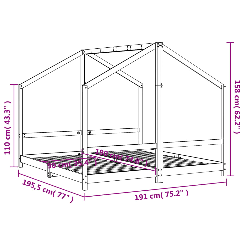 Kinderbedframe 2x(90x190) cm massief grenenhout Peuter- & kinderbedden | Creëer jouw Trendy Thuis | Gratis bezorgd & Retour | Trendy.nl