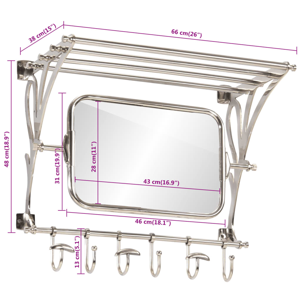 Bagagerek met kleerhangers en spiegel wandmontage aluminium Kapstokken | Creëer jouw Trendy Thuis | Gratis bezorgd & Retour | Trendy.nl