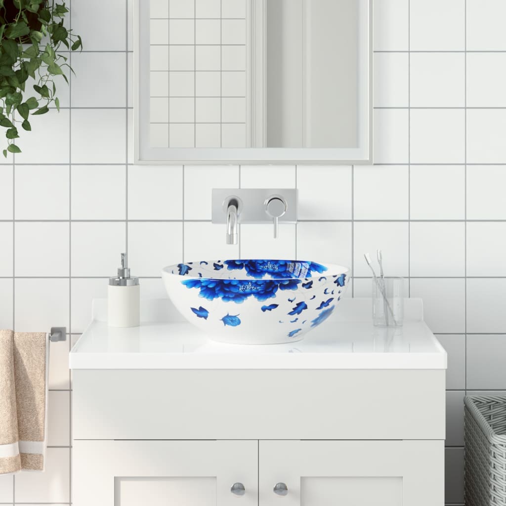 Opzetwasbak rond Φ41x14 cm keramiek wit en blauw Gootstenen voor badkamers | Creëer jouw Trendy Thuis | Gratis bezorgd & Retour | Trendy.nl