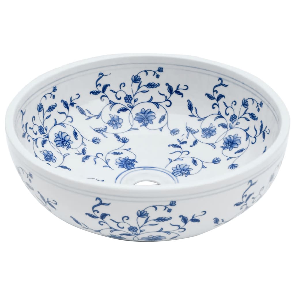 Opzetwasbak rond Φ41x14 cm keramiek wit en blauw