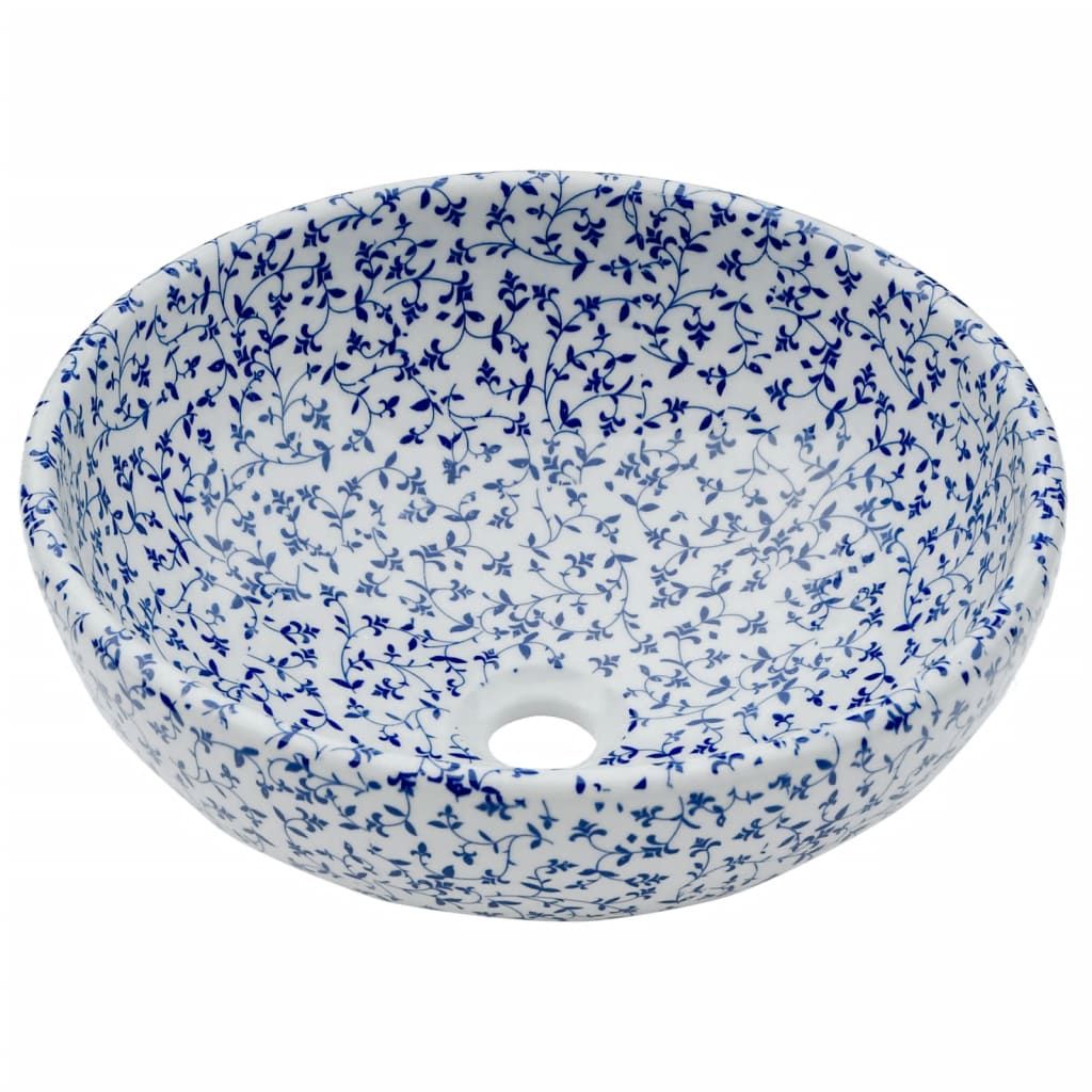 Opzetwasbak rond Φ41x14 cm keramiek wit en blauw