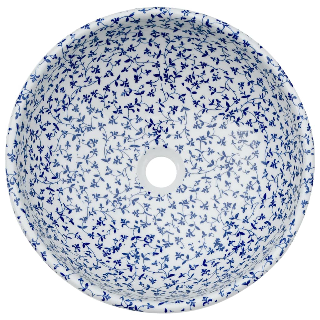 Opzetwasbak rond Φ41x14 cm keramiek wit en blauw