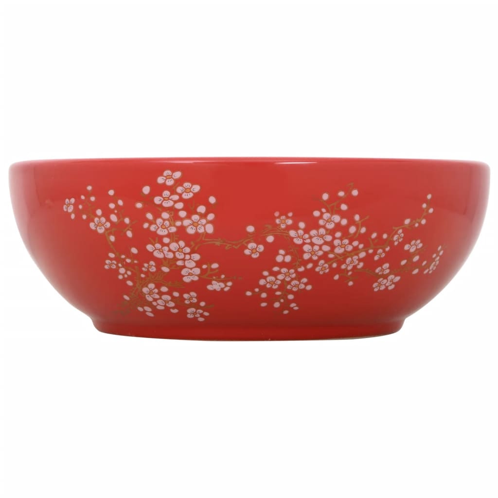 Opzetwasbak rond Φ41x14 cm keramiek wit en rood