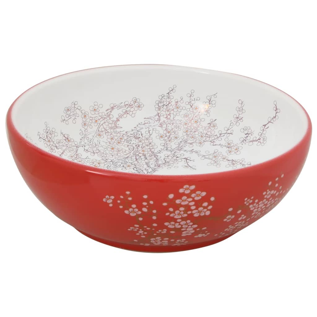 Opzetwasbak rond Φ41x14 cm keramiek wit en rood