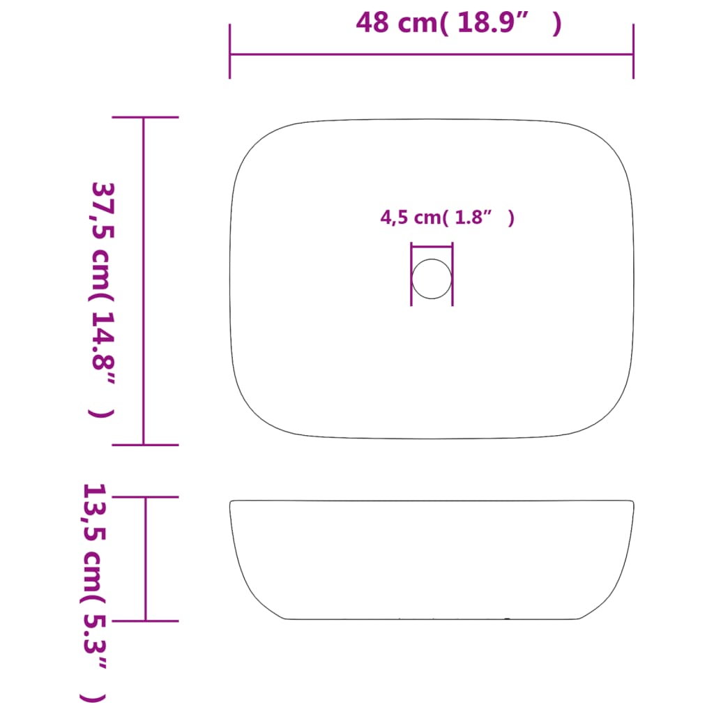 Opzetwasbak rechthoekig 48x37,5x13,5 cm keramiek zwart Gootstenen voor badkamers | Creëer jouw Trendy Thuis | Gratis bezorgd & Retour | Trendy.nl