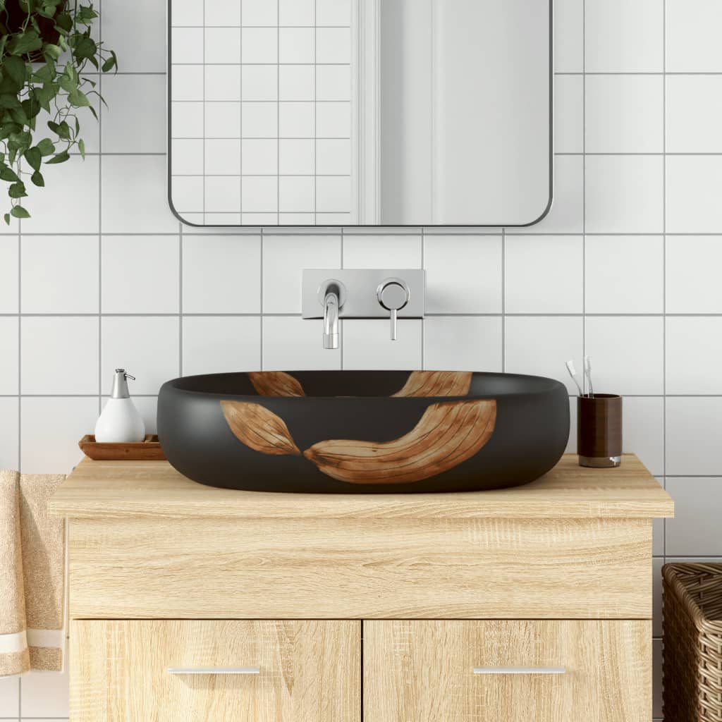 Opzetwasbak ovaal 59x40x14 cm keramiek zwart Gootstenen voor badkamers | Creëer jouw Trendy Thuis | Gratis bezorgd & Retour | Trendy.nl