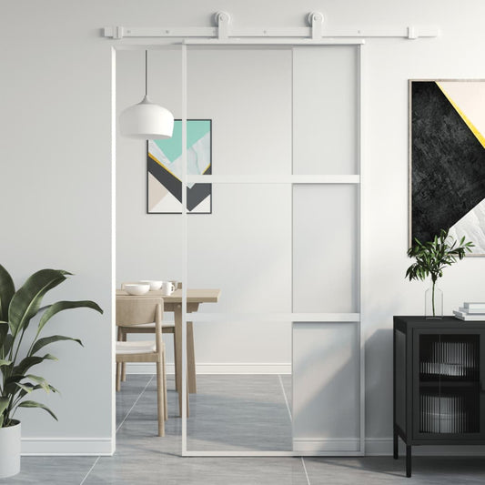 Schuifdeur 90x205 cm gehard glas en aluminium wit Voordeuren | Creëer jouw Trendy Thuis | Gratis bezorgd & Retour | Trendy.nl