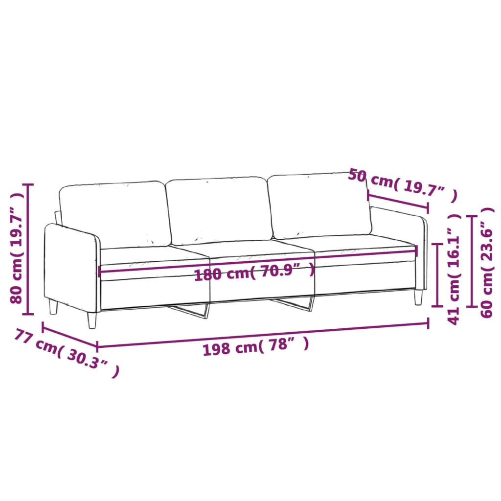 Driezitsbank 180 cm stof crèmekleurig