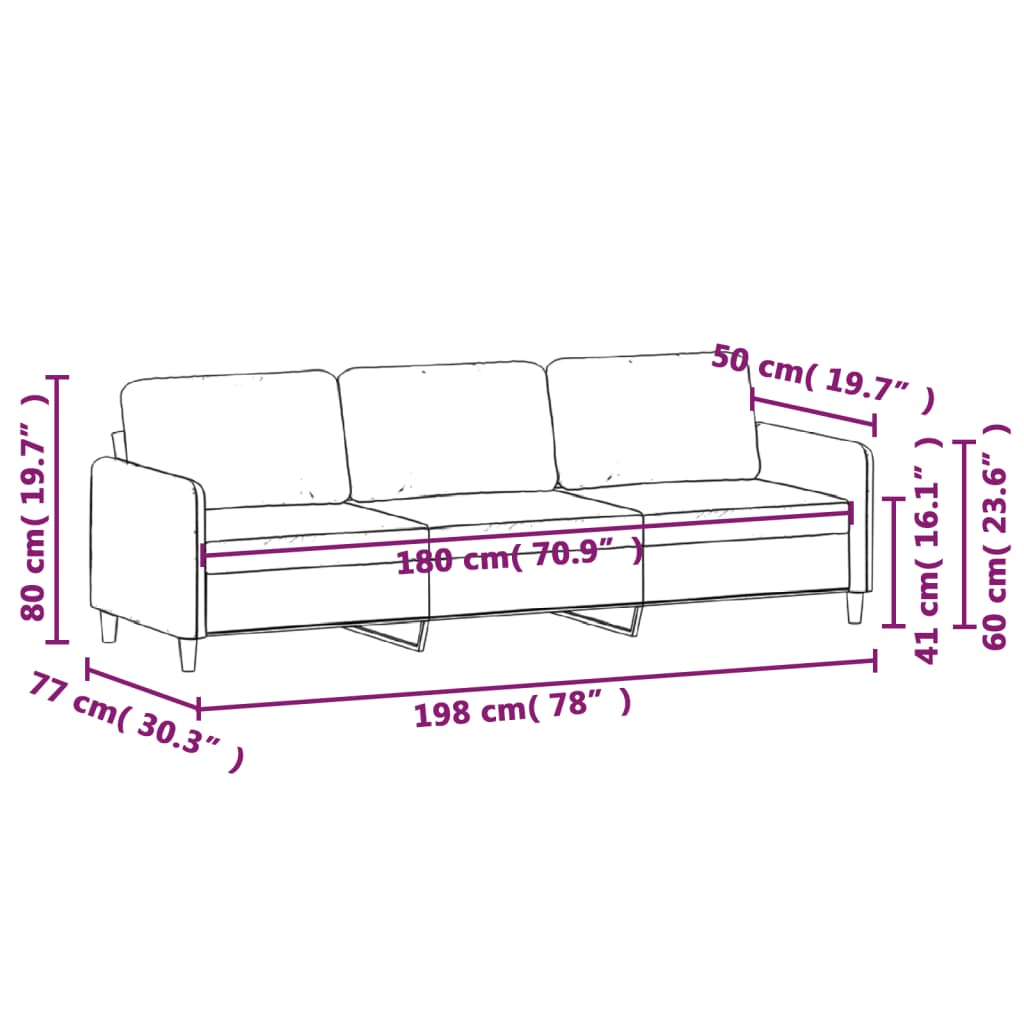 Driezitsbank 180 cm stof zwart