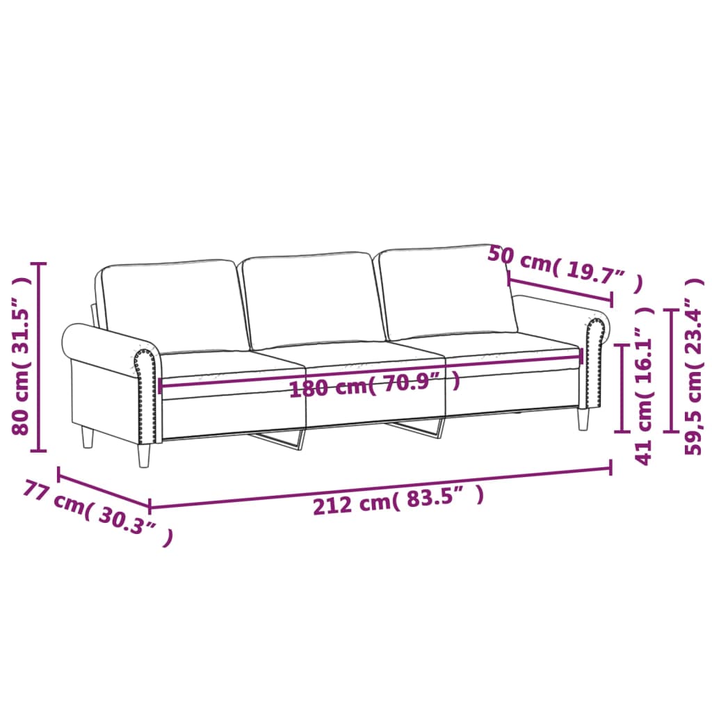 Driezitsbank 180 cm fluweel wijnrood