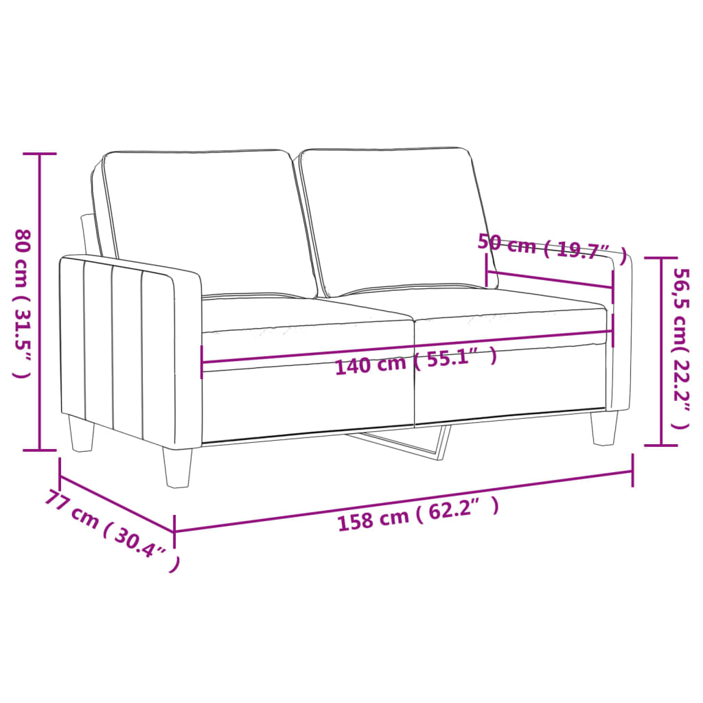 Tweezitsbank 140 cm fluweel wijnrood