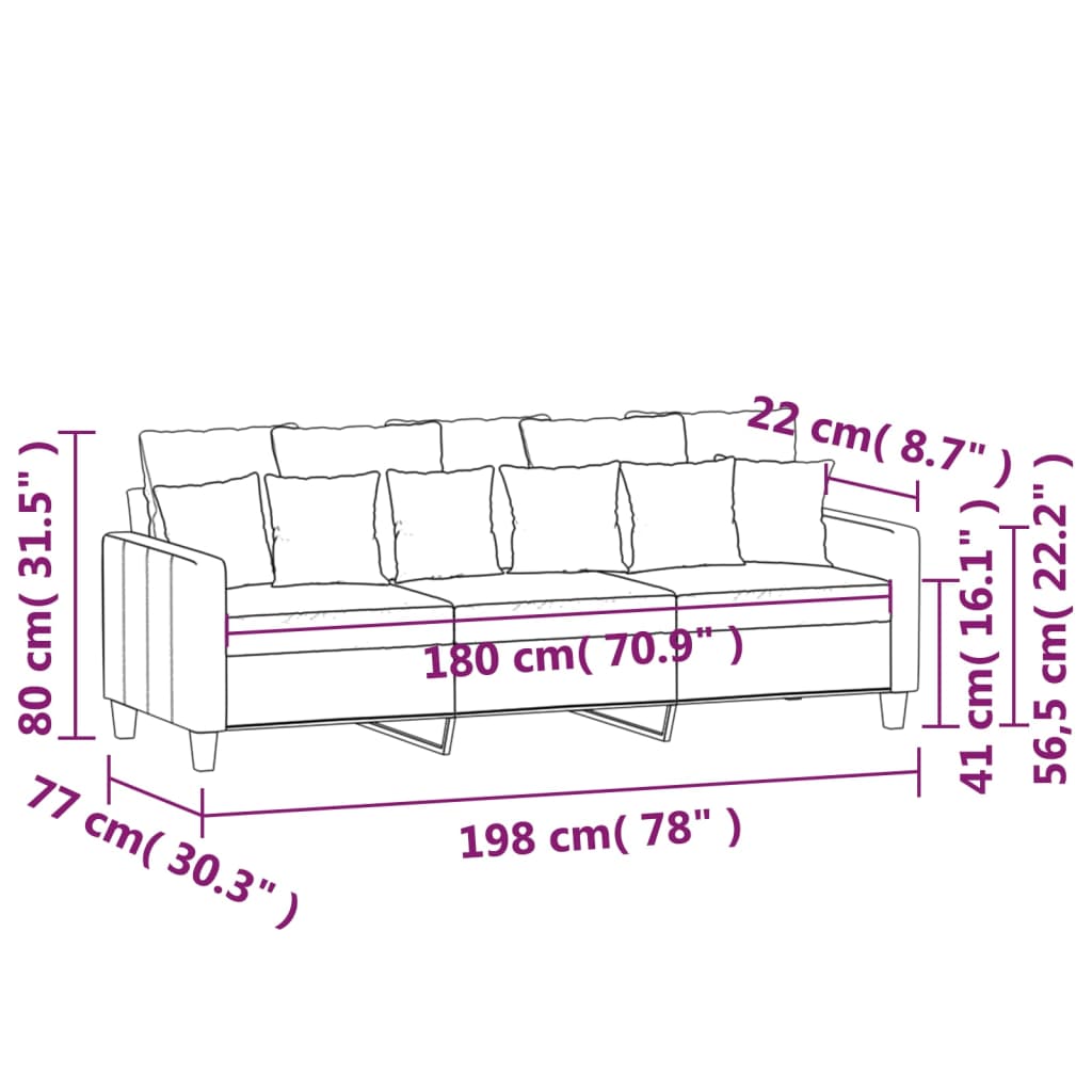 Driezitsbank 180 cm stof taupe