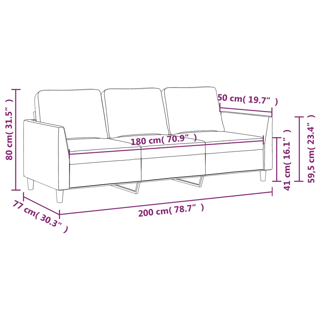 Driezitsbank 180 cm kunstleer zwart