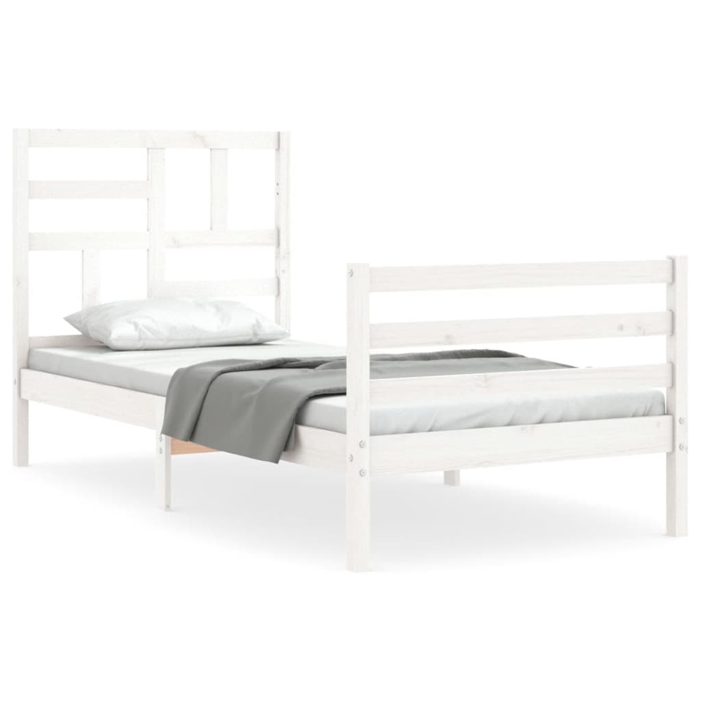 Bedframe met hoofdbord massief hout wit 90x200 cm Bedden & bedframes | Creëer jouw Trendy Thuis | Gratis bezorgd & Retour | Trendy.nl