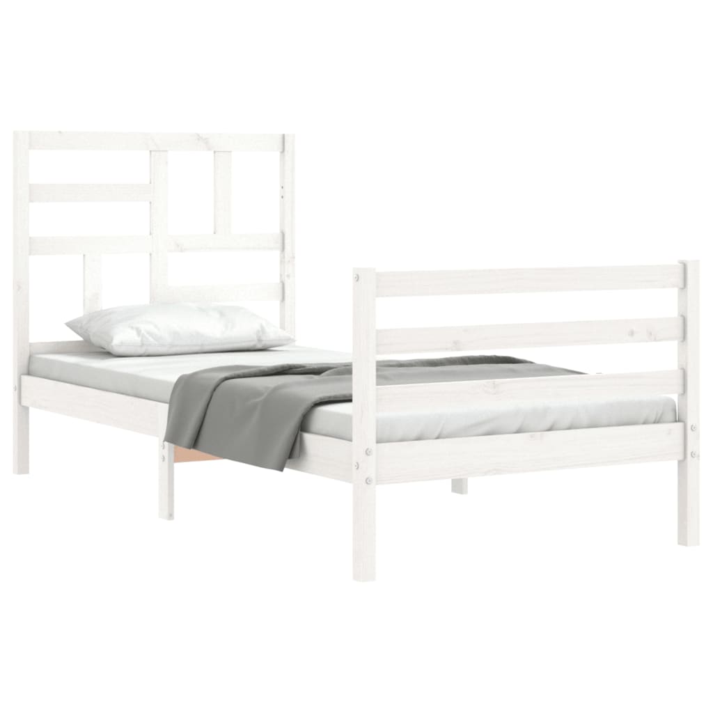 Bedframe met hoofdbord massief hout wit 90x200 cm Bedden & bedframes | Creëer jouw Trendy Thuis | Gratis bezorgd & Retour | Trendy.nl