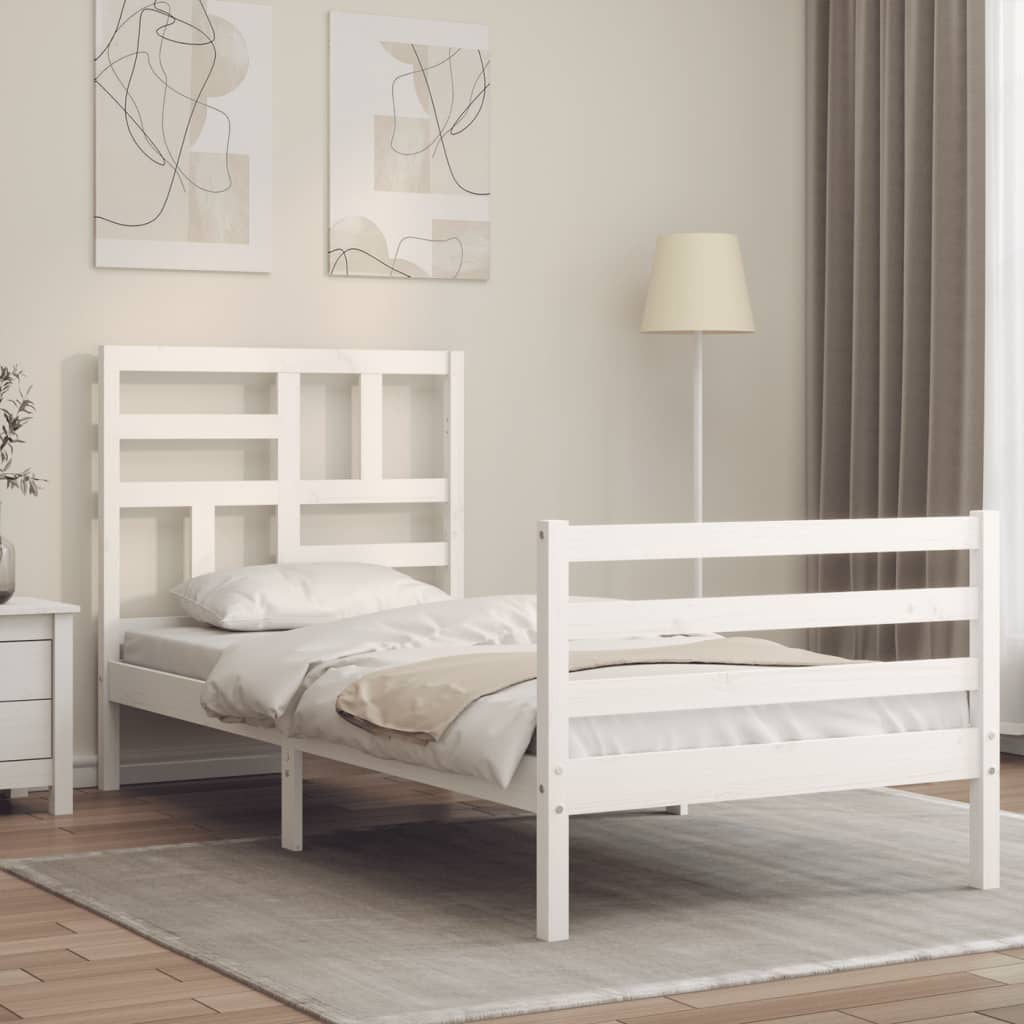 Bedframe met hoofdbord massief hout wit 90x200 cm Bedden & bedframes | Creëer jouw Trendy Thuis | Gratis bezorgd & Retour | Trendy.nl