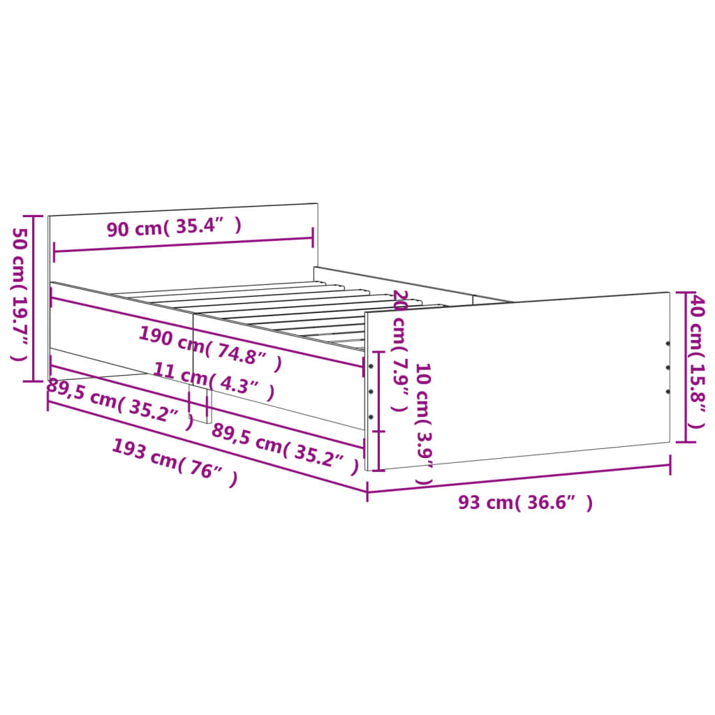 Bedframe bewerkt hout betongrijs 90x190 cm Bedden & bedframes | Creëer jouw Trendy Thuis | Gratis bezorgd & Retour | Trendy.nl