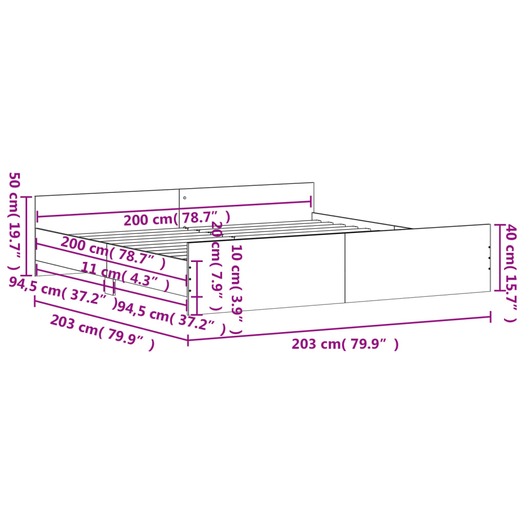 Bedframe met hoofd- en voeteneinde grijs sonoma 200x200 cm Bedden & bedframes | Creëer jouw Trendy Thuis | Gratis bezorgd & Retour | Trendy.nl