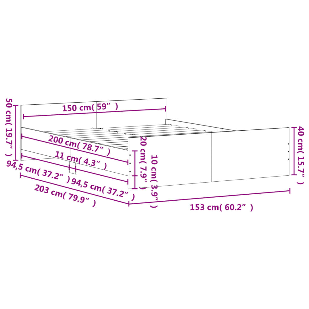 Bedframe met hoofd- en voeteneinde zwart 150x200 cm Bedden & bedframes | Creëer jouw Trendy Thuis | Gratis bezorgd & Retour | Trendy.nl