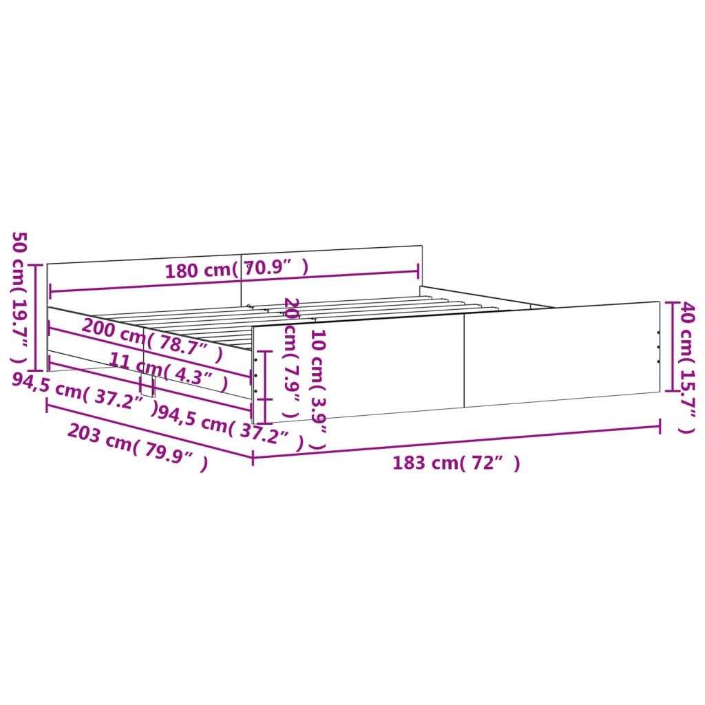 Bedframe met hoofd- en voeteneinde grijs sonoma 180x200 cm Bedden & bedframes | Creëer jouw Trendy Thuis | Gratis bezorgd & Retour | Trendy.nl