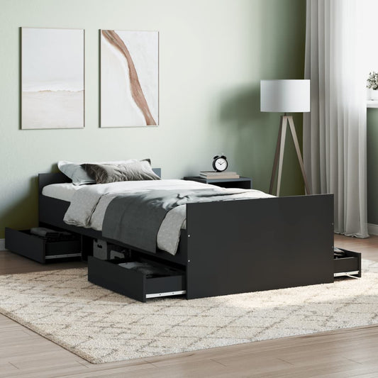 Bedframe met hoofd- en voeteneinde zwart 90x190 cm Bedden & bedframes | Creëer jouw Trendy Thuis | Gratis bezorgd & Retour | Trendy.nl