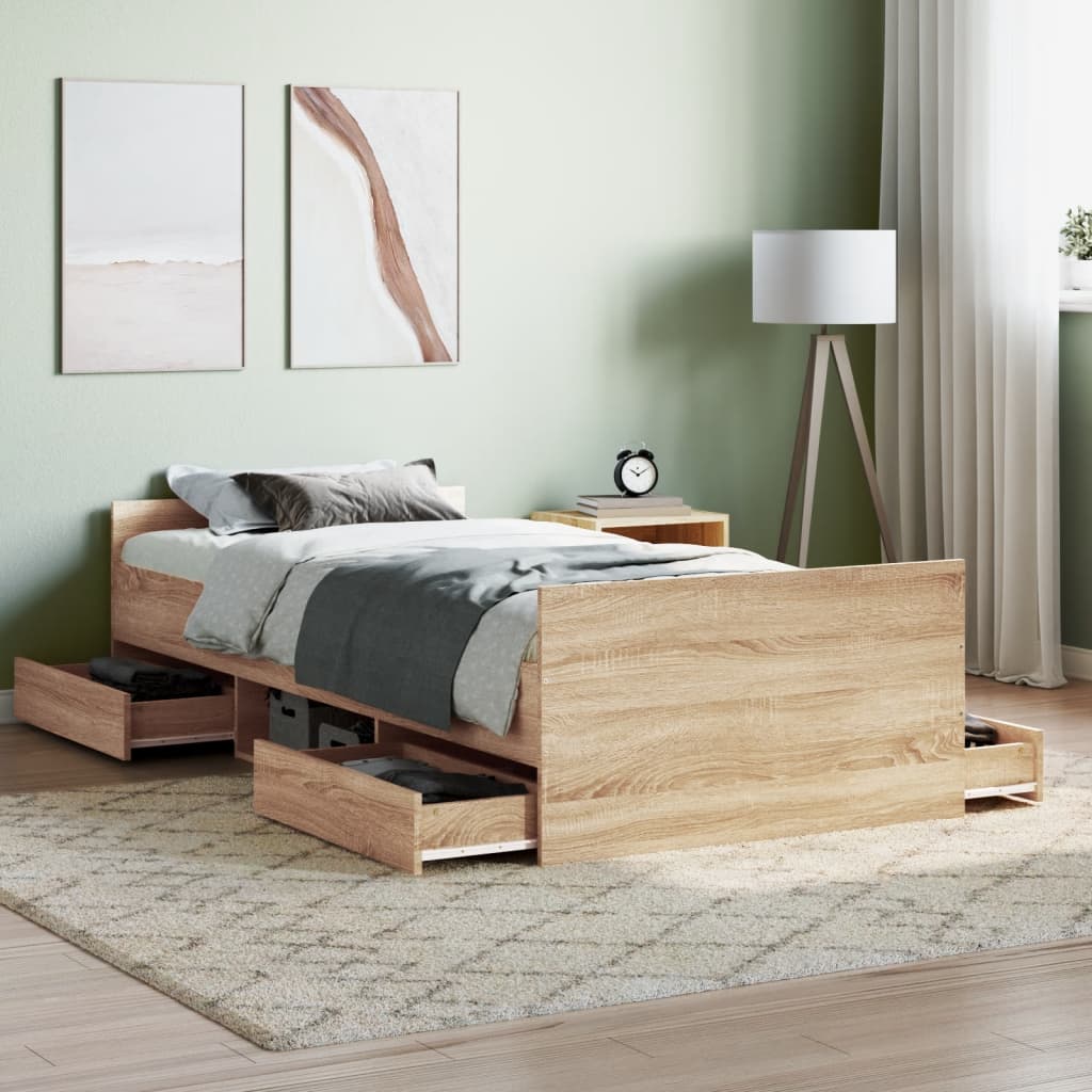 Bedframe met hoofd- en voeteneinde sonoma eikenkleur 90x190 cm Bedden & bedframes | Creëer jouw Trendy Thuis | Gratis bezorgd & Retour | Trendy.nl