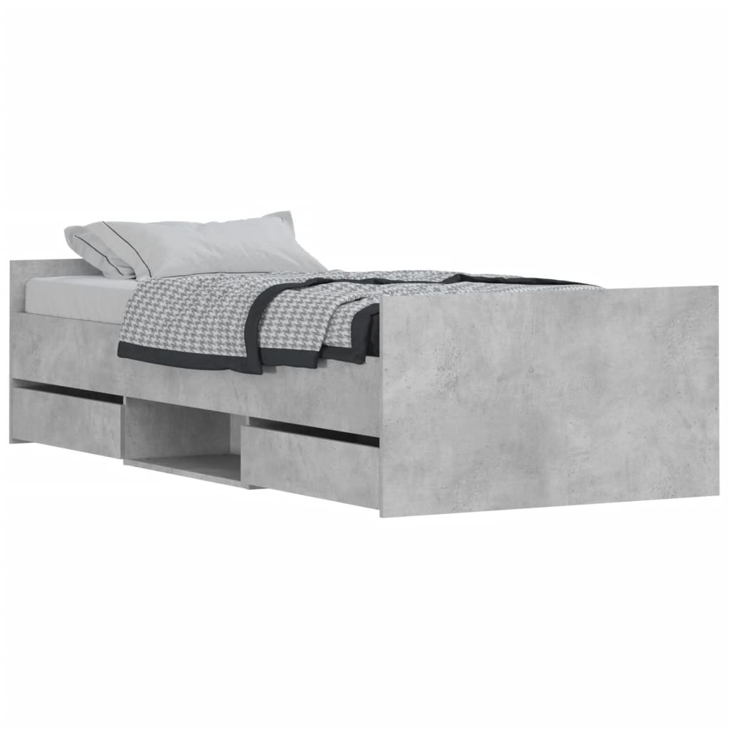 Bedframe met hoofd- en voeteneinde betongrijs 90x190 cm