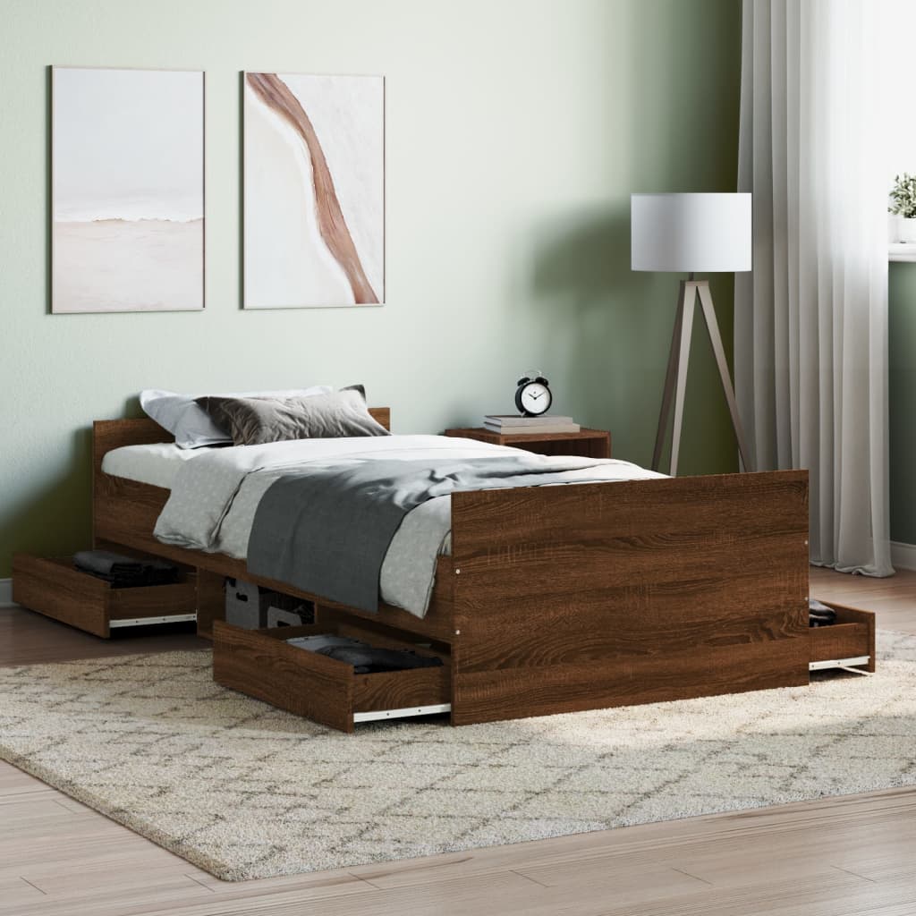 Bedframe met hoofd- en voeteneinde bruin eikenkleur 90x190 cm Bedden & bedframes | Creëer jouw Trendy Thuis | Gratis bezorgd & Retour | Trendy.nl