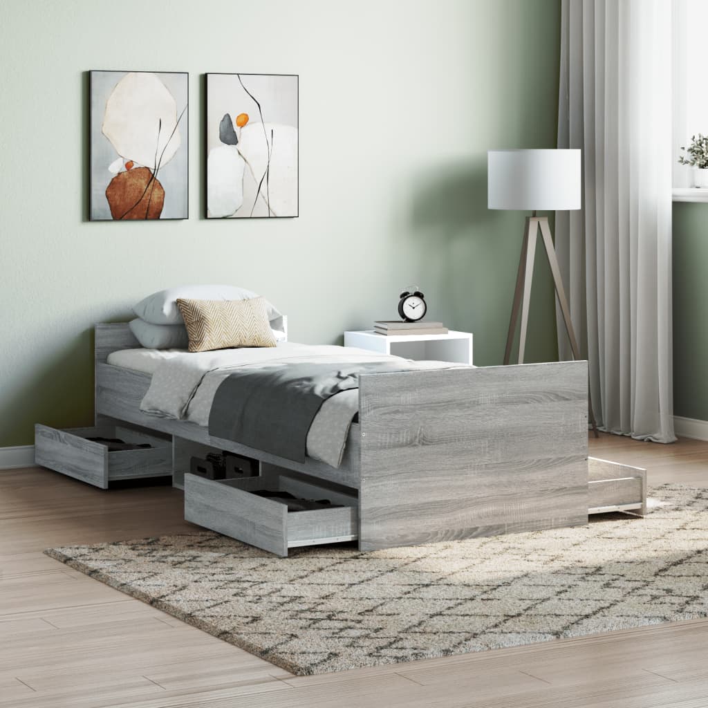 Bedframe met hoofd- en voeteneinde grijs sonoma 75x190 cm Bedden & bedframes | Creëer jouw Trendy Thuis | Gratis bezorgd & Retour | Trendy.nl