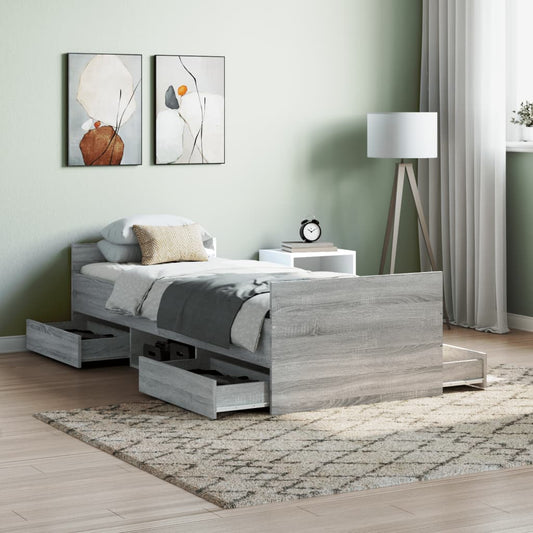 Bedframe met hoofd- en voeteneinde grijs sonoma 75x190 cm Bedden & bedframes | Creëer jouw Trendy Thuis | Gratis bezorgd & Retour | Trendy.nl